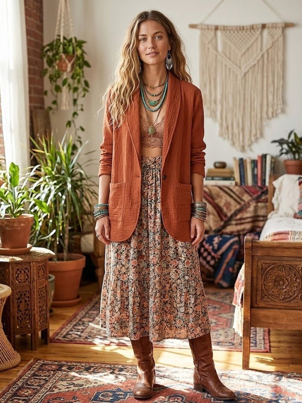 Cozy Cotton Waffle Textured Boho Blazer